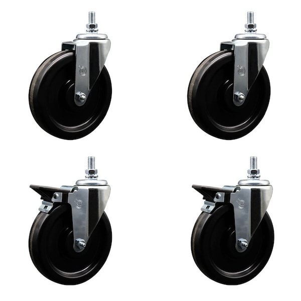 6 Inch Phenolic 10 MM Threaded Stem Caster Set with Brake